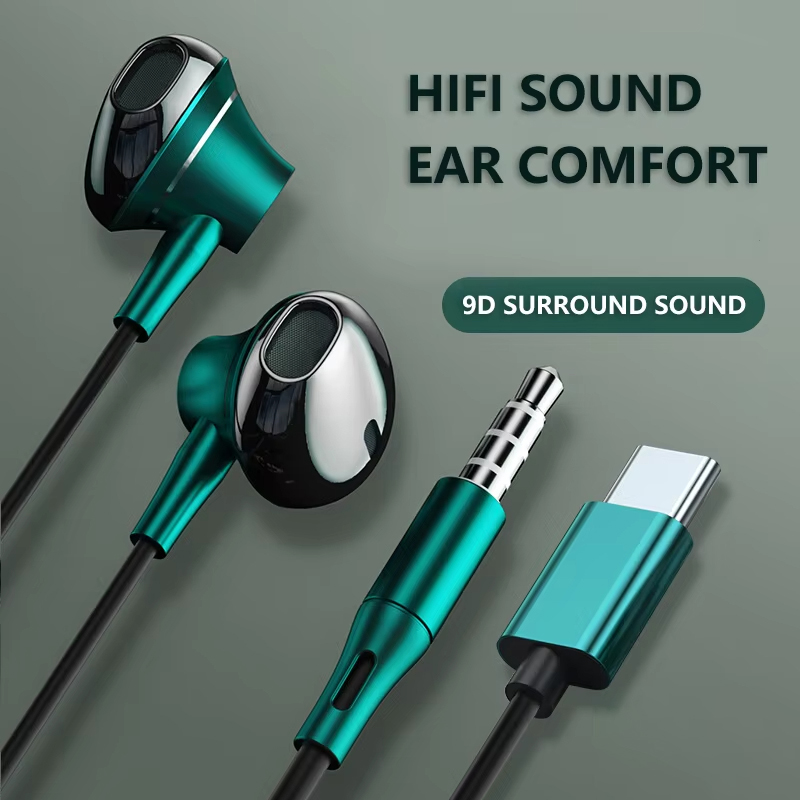 Wired Earphone Mic - Cuffie stereo 9D Bass tipo C